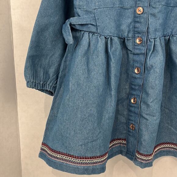Vince Camuto Blue Chambray Girls 3T Dress Long Sleeve Embroidered Button Up - Picture 4 of 7